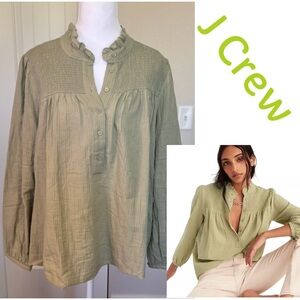 J. Crew Long-sleeve Soft Gauze Garden
Top in Faded Pistachio Sz XL 100% Cotton